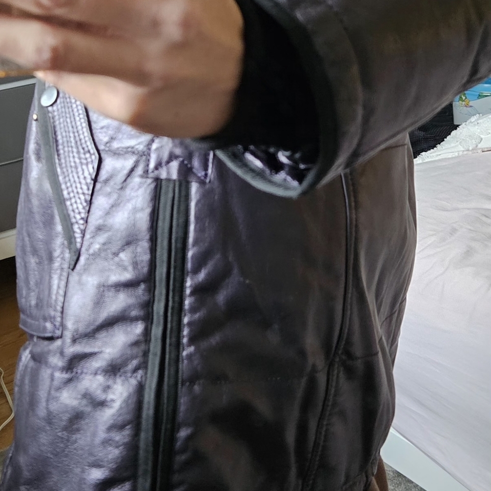 Archival DANIER Plum Longline Leather Moto Winter Rider Coat Side Zips Sz S - Picture 10 of 14